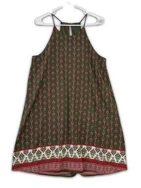 Pixi + Ivy Halter Mini Dress Womens M Medium Hunter Green Red Boho Keyhole Back